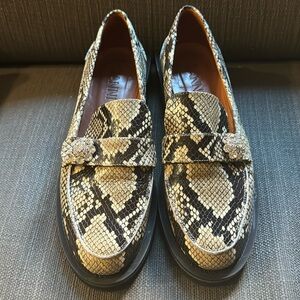 GANNI Leather Snakeskin Loafers